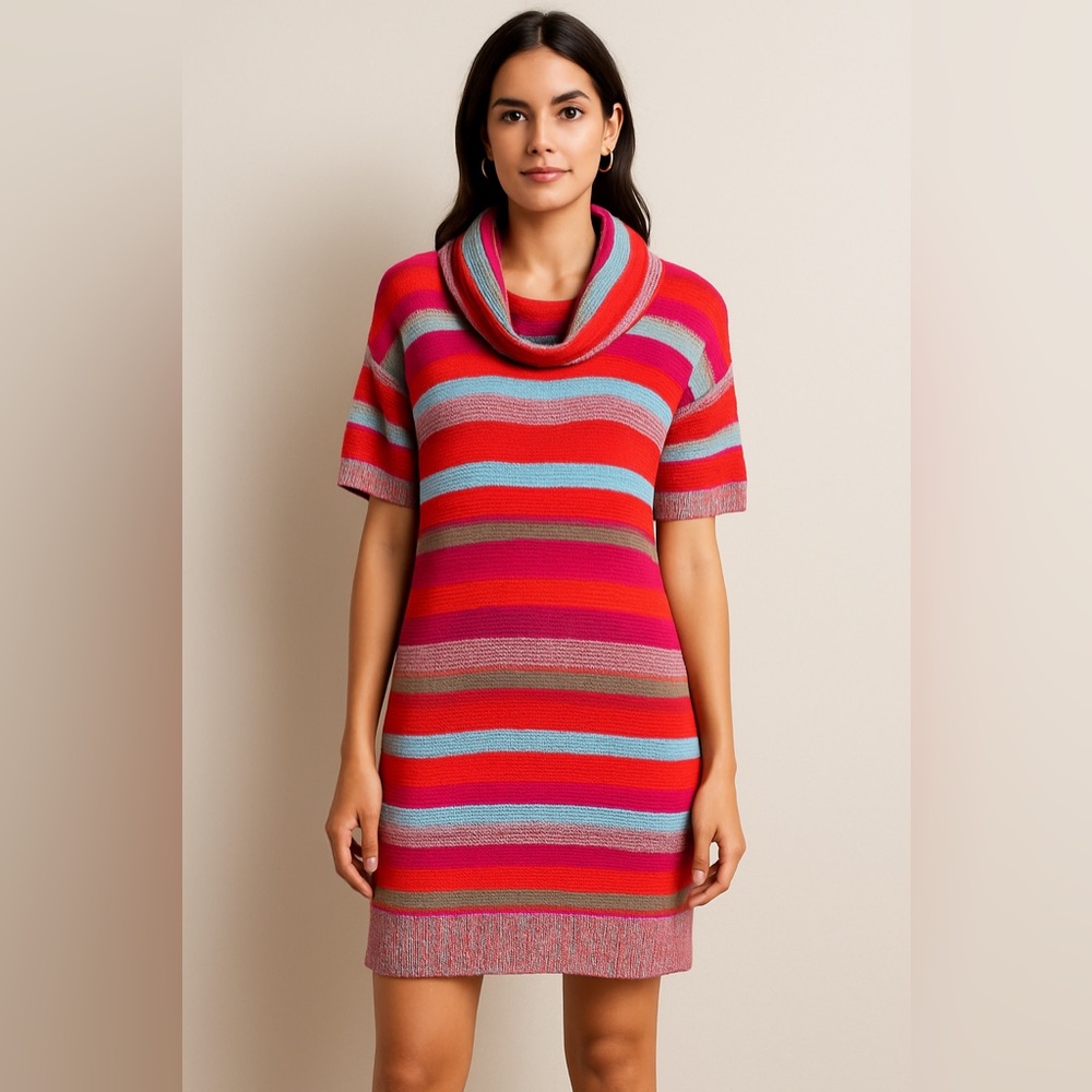 Design 365 Striped Cowl Neck Sweater Dress XL Pink Orange